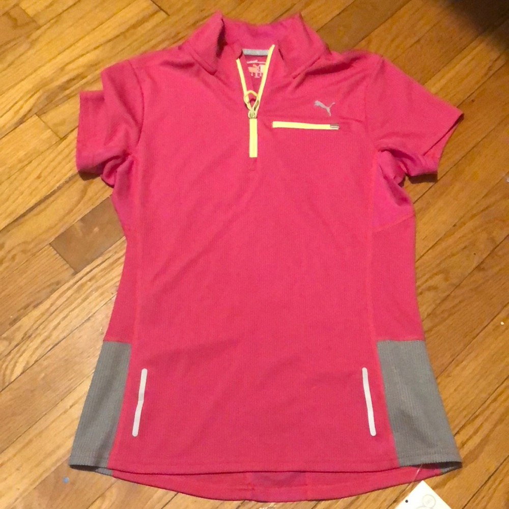 Half zip pink running t-shirt